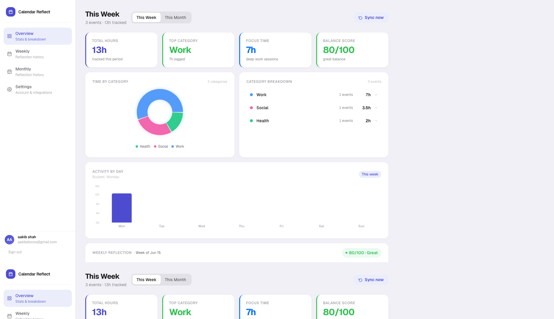Calendar Reflect — project by Aakib Shah Sayed