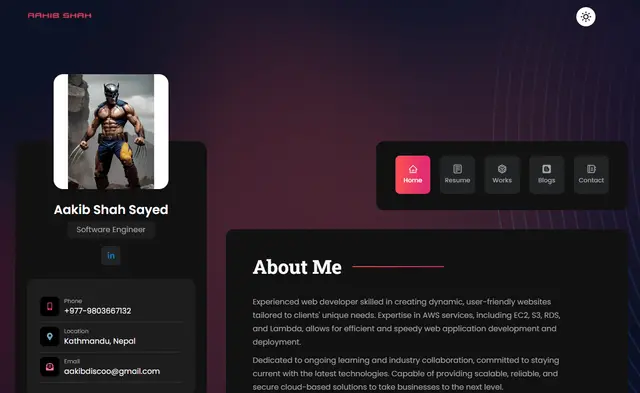 Personal Portfolio website built by Aakib Shah Sayed